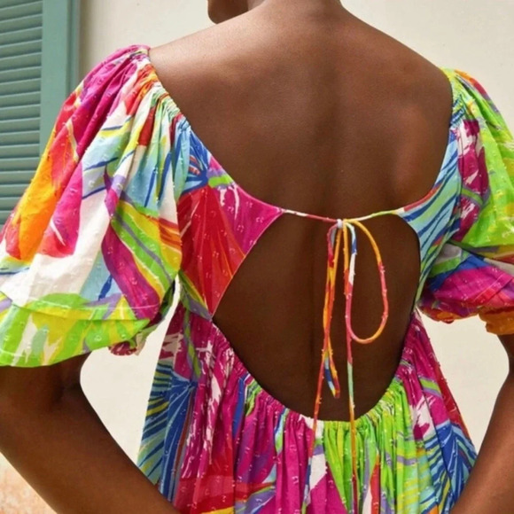 Farm Rio Rainbow Leafs Open Back Midi Dress - Picture 7 of 8